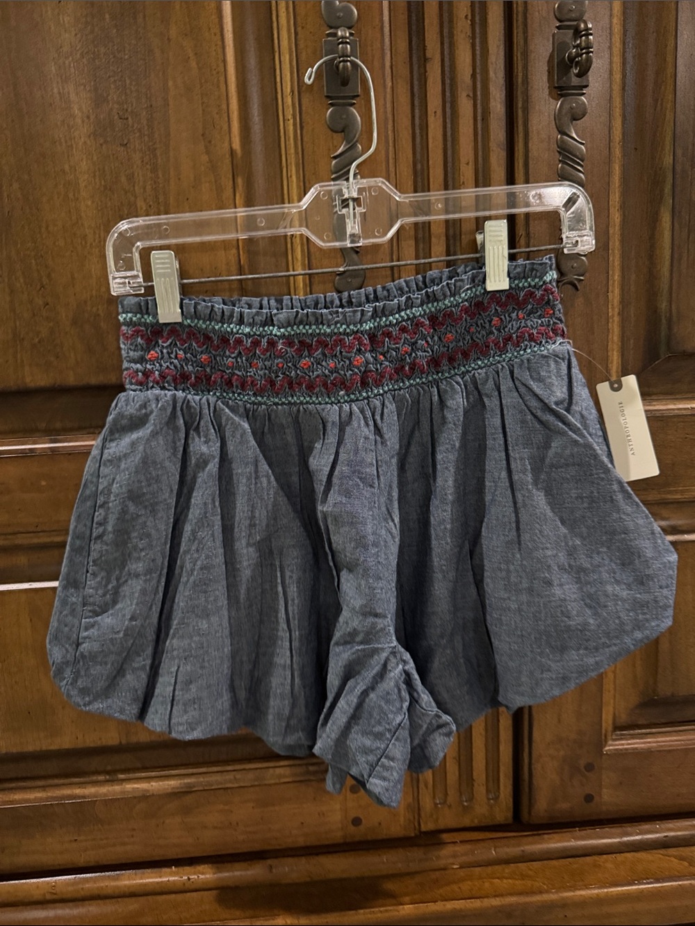 Anthropologie Blue Smocked-Waist Embroidered Shorts - XS - NWT